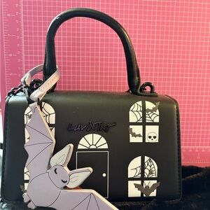 Luv Betsey Black Halloween Window Satchel with Bat Charm